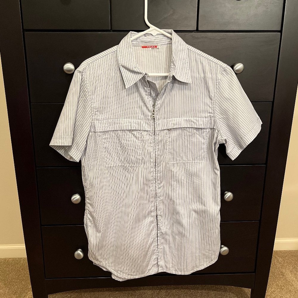 Prada Men's Full Zip Striped Shirt